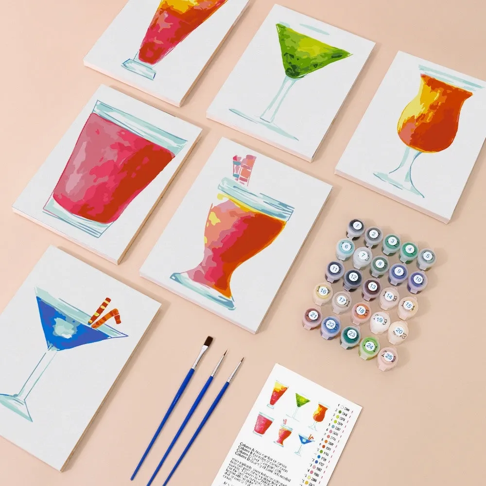 Figured'Art Mini Kleurrijke Cocktails schilderen op nummer 15x20cm 6 stuks