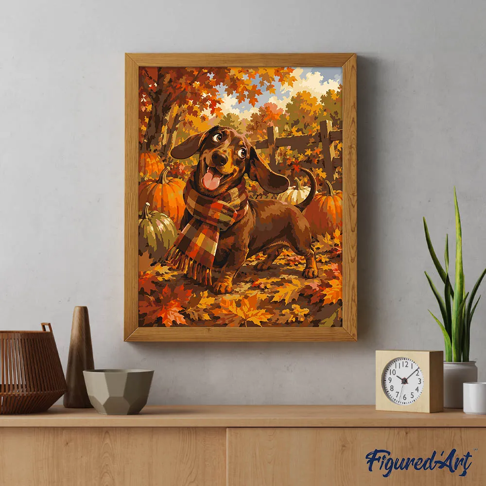 Figured'Art Tekkel met Tartansjaal schilderen op nummer 40x50cm