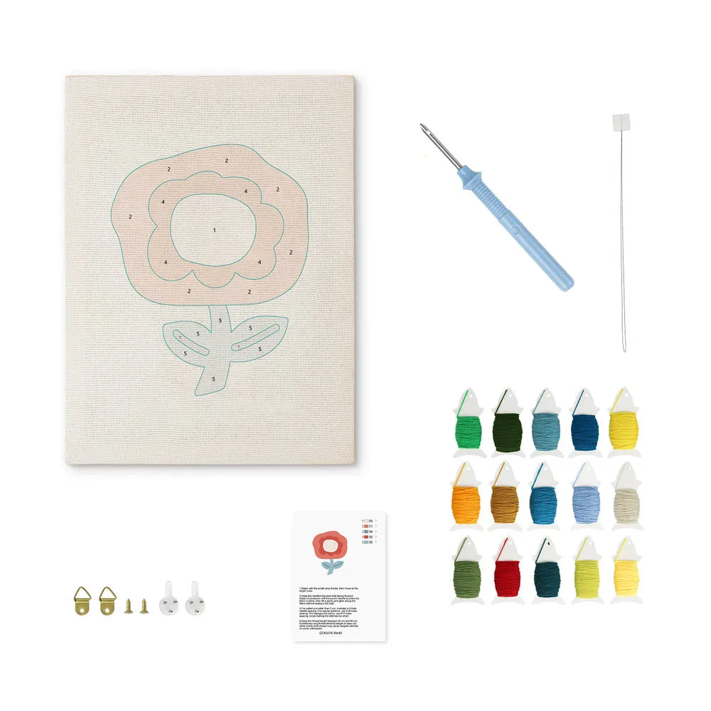Figured'Art Karmozijnrode Bloei punch needle pakket 20x30cm met frame