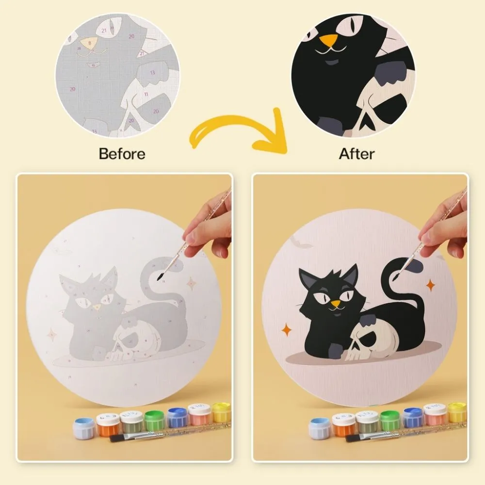 Figured'Art Spookachtige katten mini schilderen op nummer Ø20cm 6 stuks