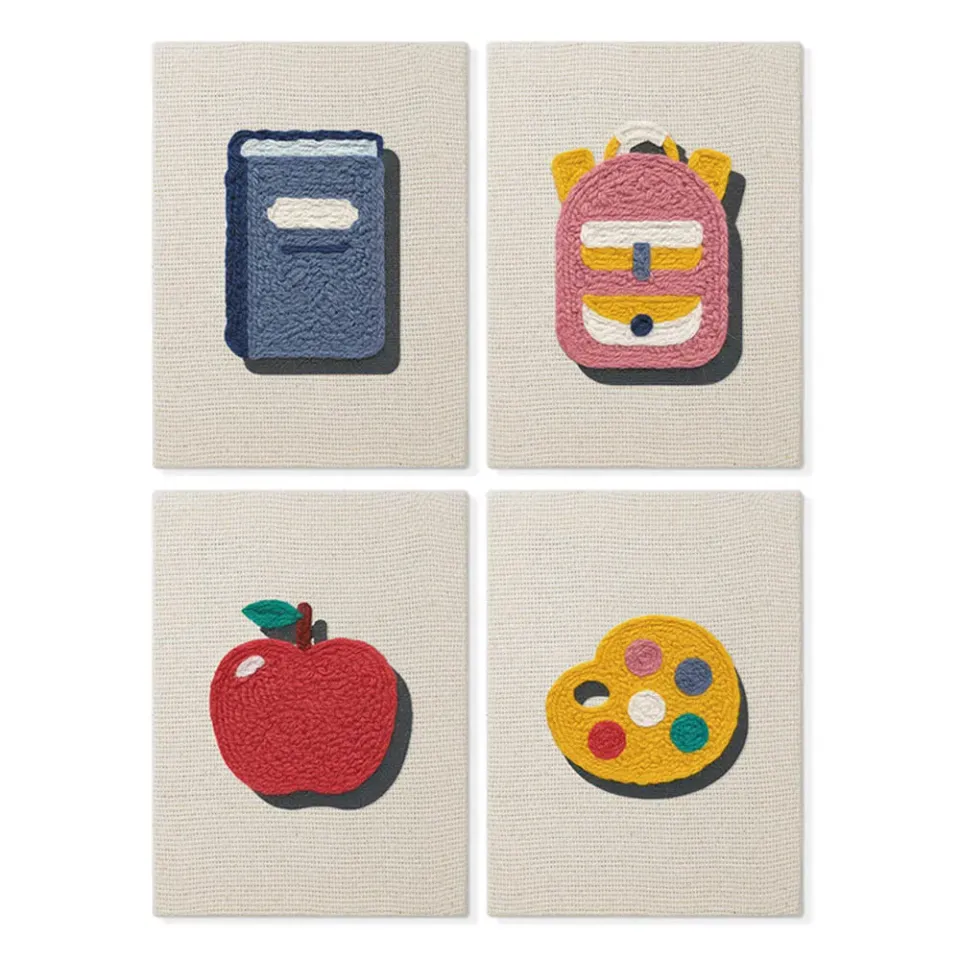 Figured'Art Punch Needle Set Terug naar School 1 kit 4 stuks met frames