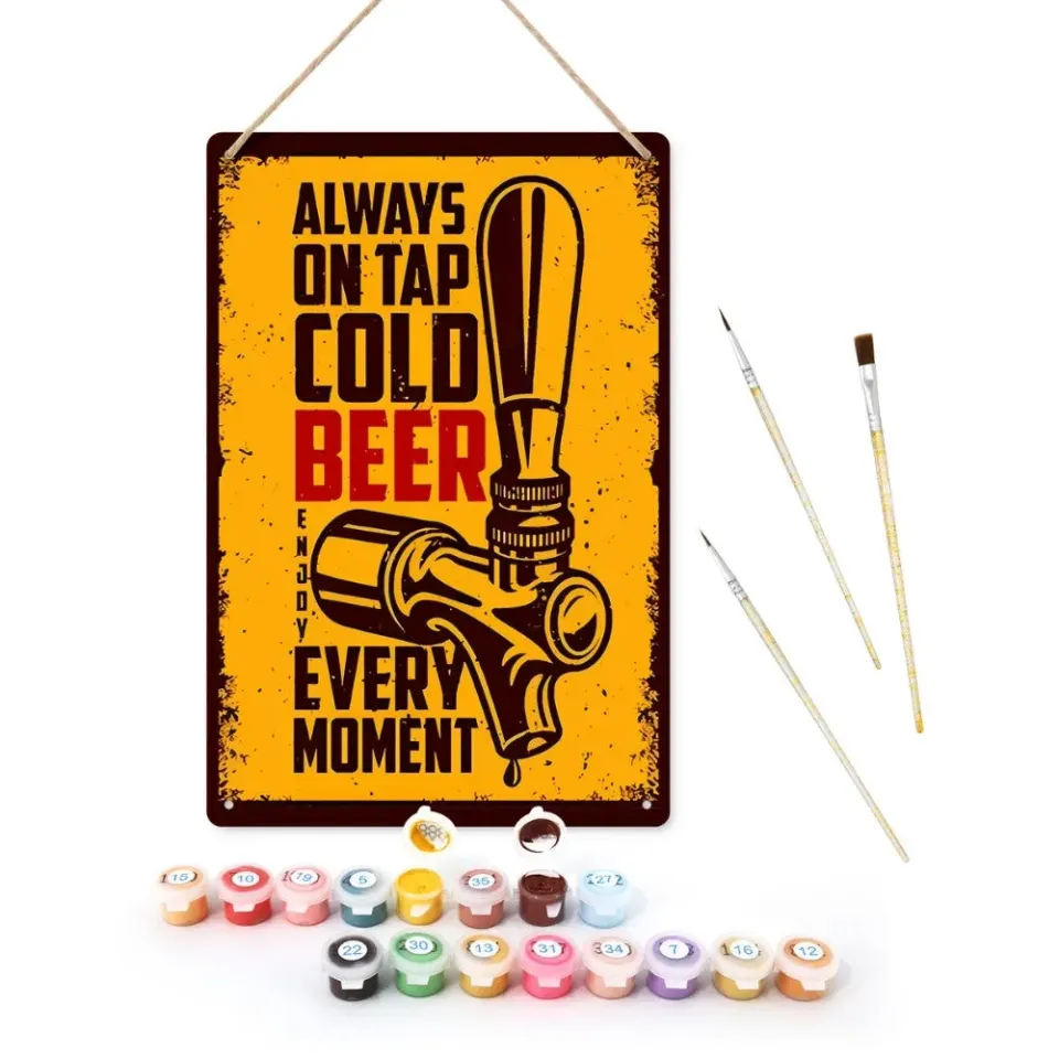 Figured'Art Koud Bier Geel schilderen op nummer metaal 30x20cm