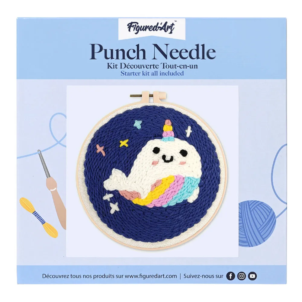 Figured'Art Eenhoornwalvis punch needle pakket 20 cm wol