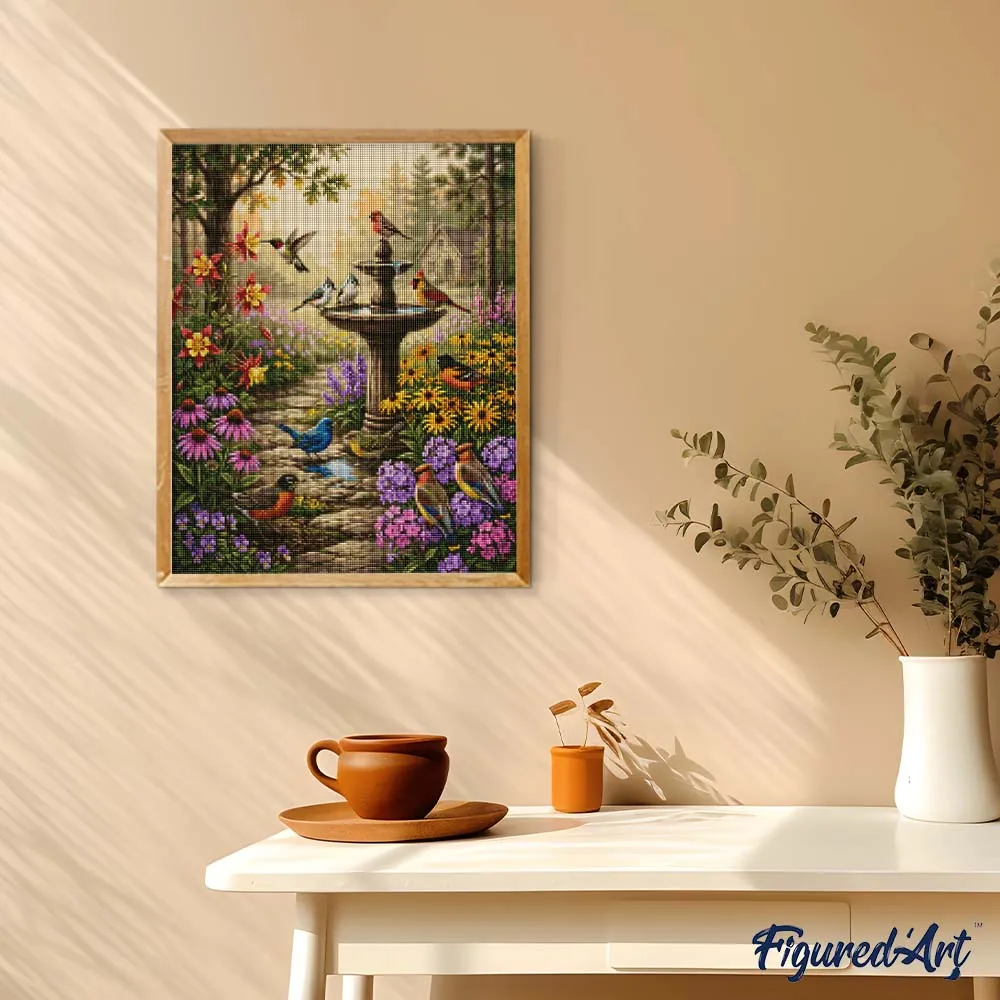 Figured'Art Symfonie van de tuinfontein diamond painting 40x50 cm