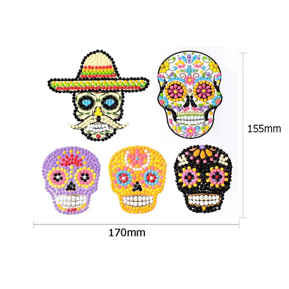 Figured'Art Schedel diamond painting stickers 5 stuks rond