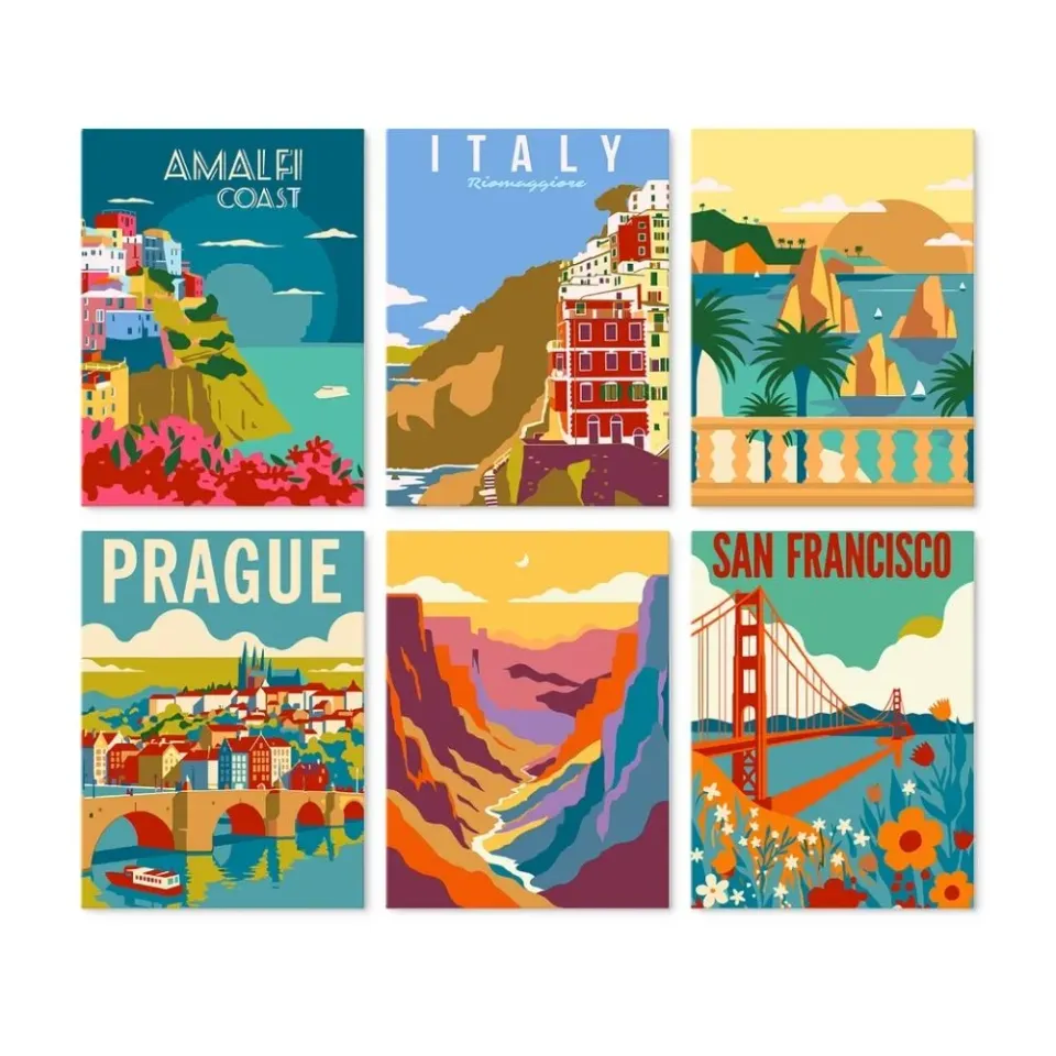 Figured'Art Grand Tour-poster mini schilderen op nummer 6 stuks