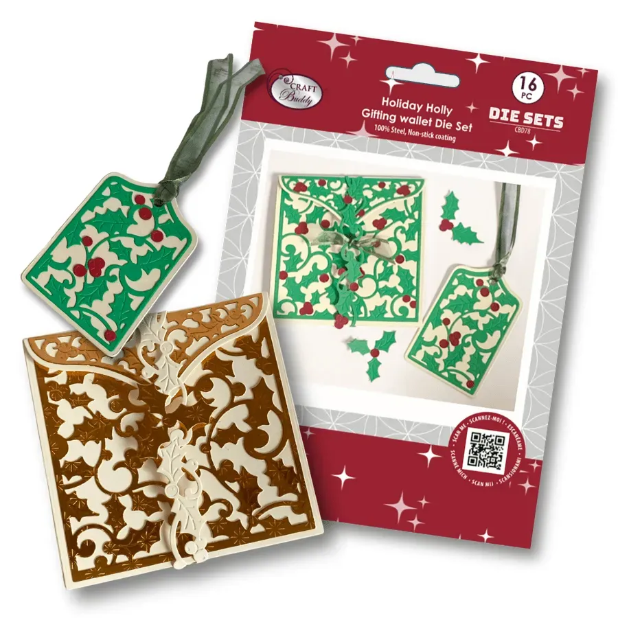 Craft Buddy Holiday Holly snijmallen set 16-delig portemonnee