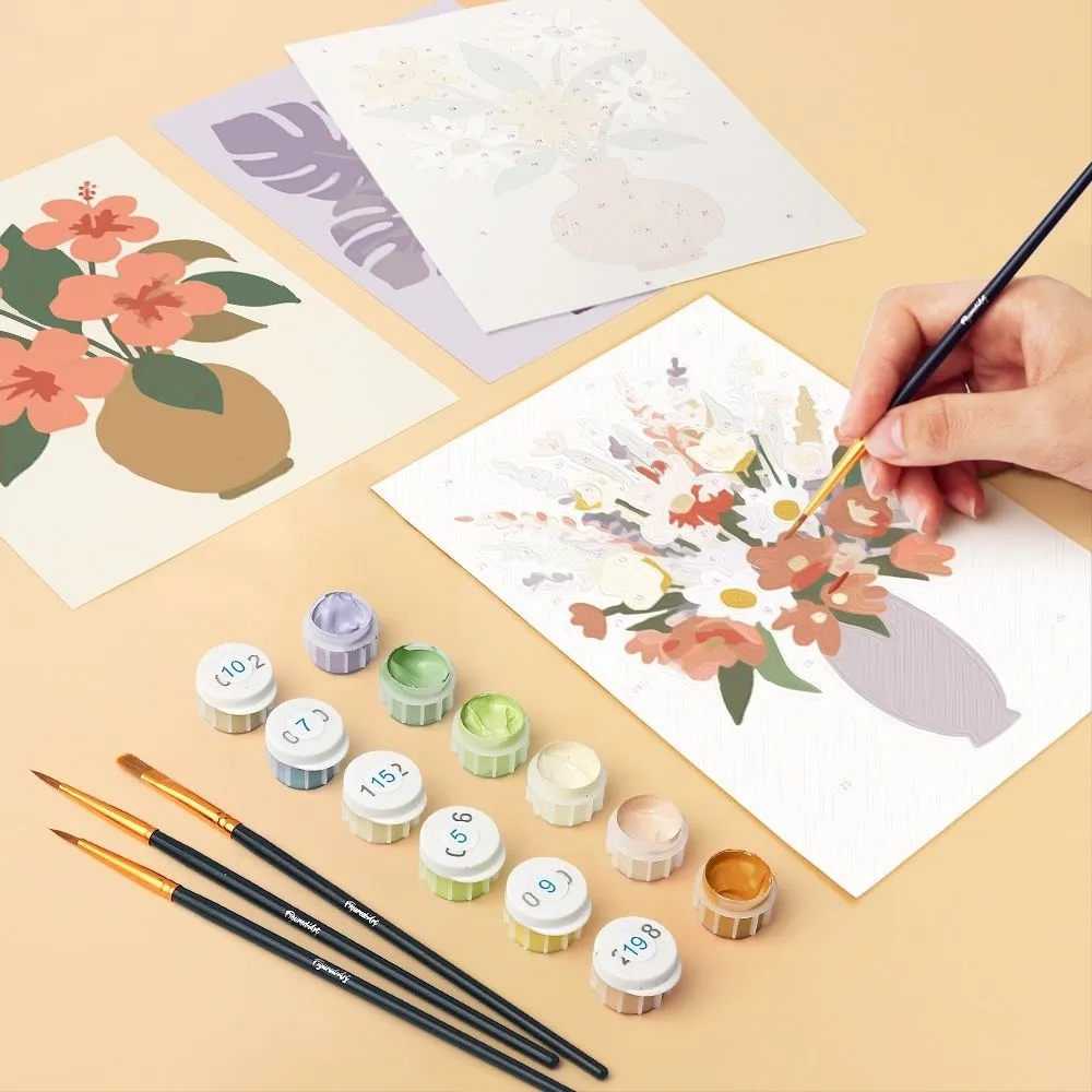 Figured'Art Bloemen Vazen schilderen op nummer 6 stuks mini