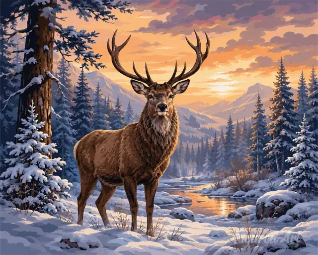 Figured'Art Winterhert schilderen op nummer hert winter middel