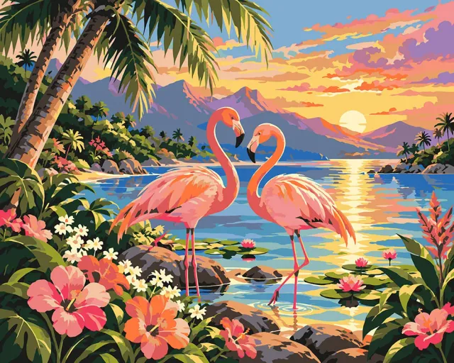 Figured'Art Flamingo Zonsondergang schilderen op nummer 40x50 cm