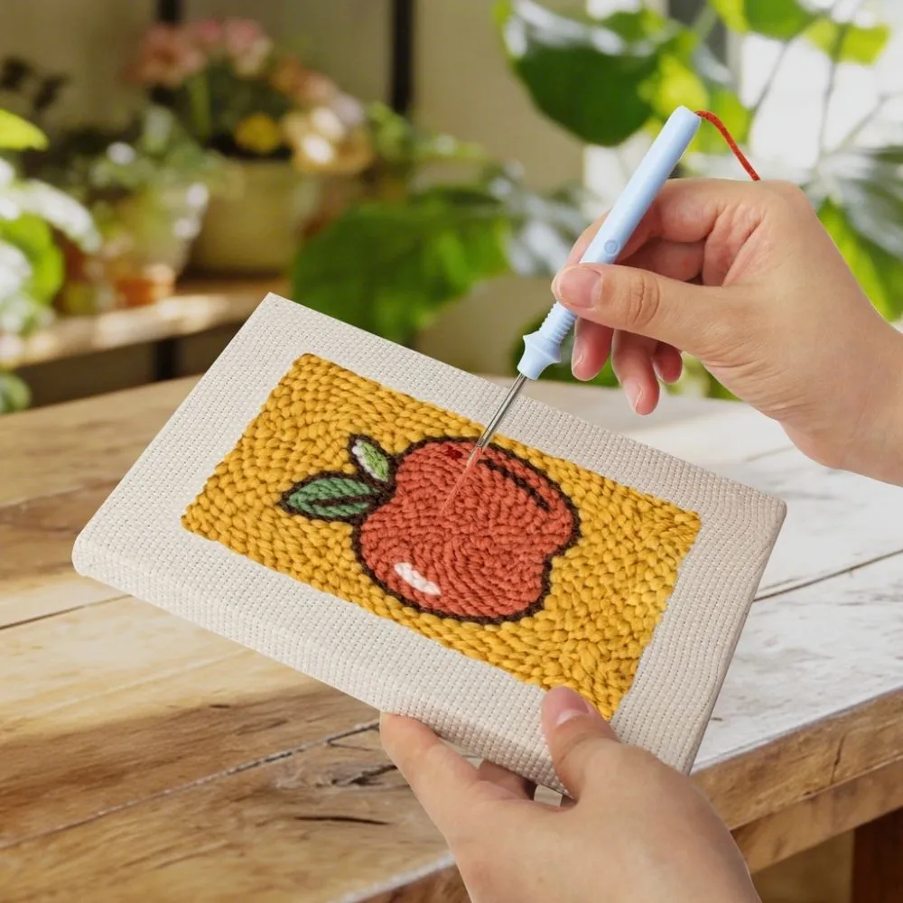 Figured'Art Lunchpauze punch needle set 4 stuks met frame keuken 15x20 cm
