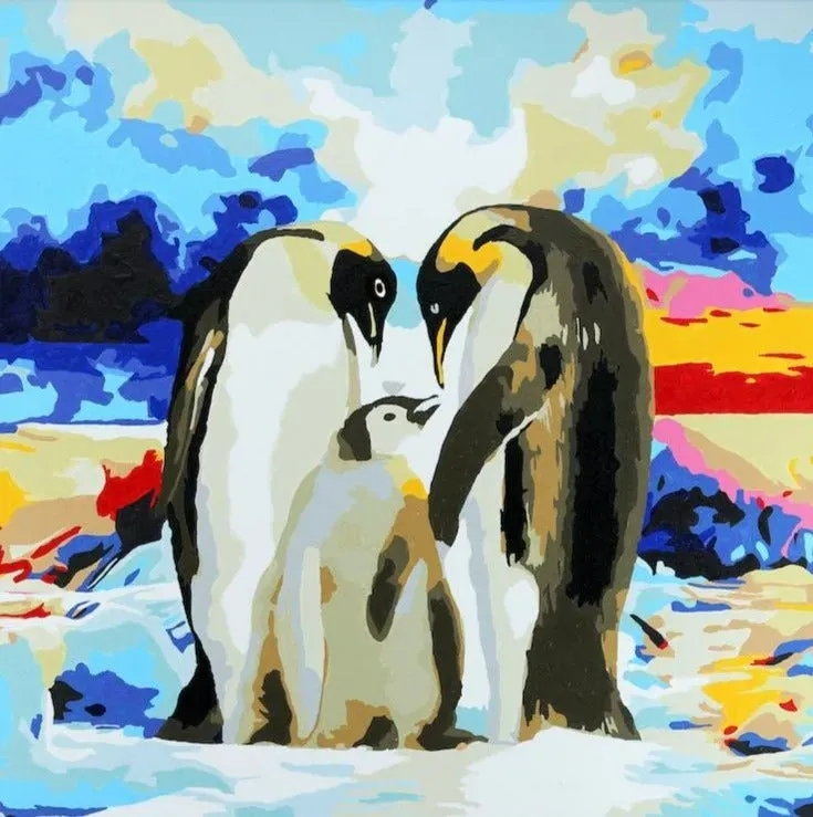 Craft Buddy Penguin Family schilderen op nummer canvas 50x50 cm
