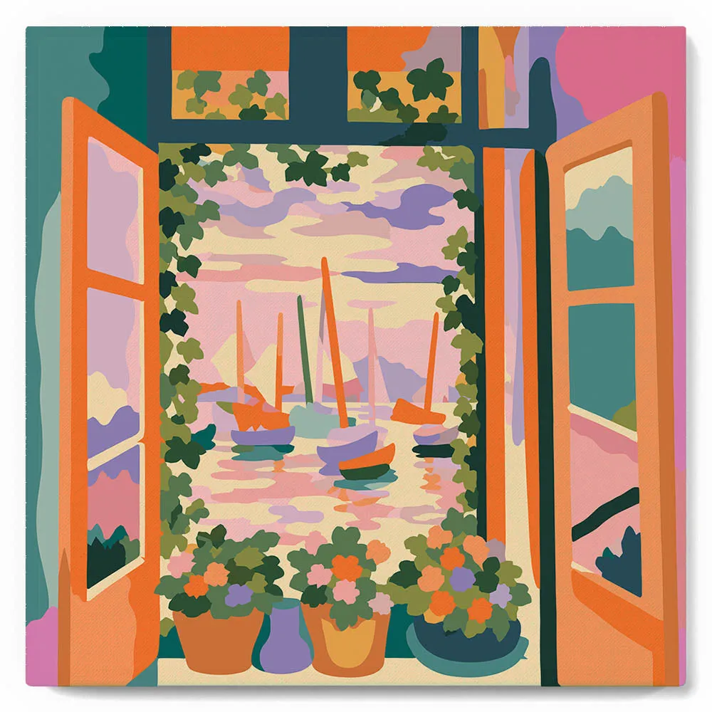 Figured'Art Het open raam Matisse mini schilderen op nummer 20x20cm