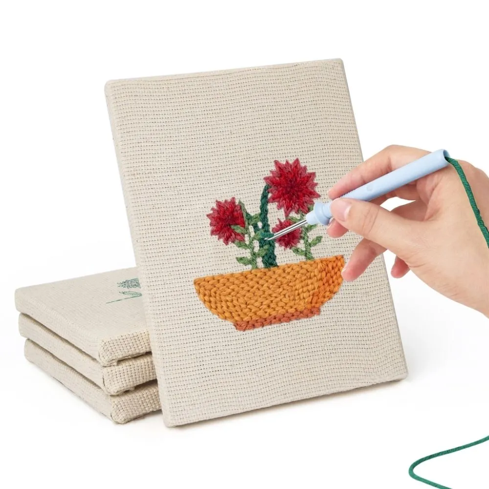 Figured'Art Bloemenmand punch needle set 4 stuks met frame katoen 15x20 cm