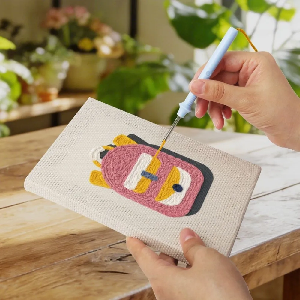 Figured'Art Punch Needle Set Terug naar School 1 kit 4 stuks met frames