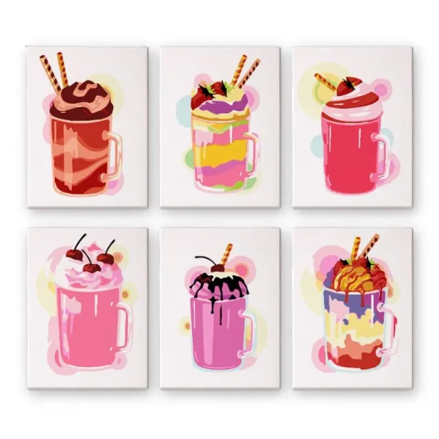 Figured'Art Milkshakes schilderen op nummer 15x20 cm set van 6