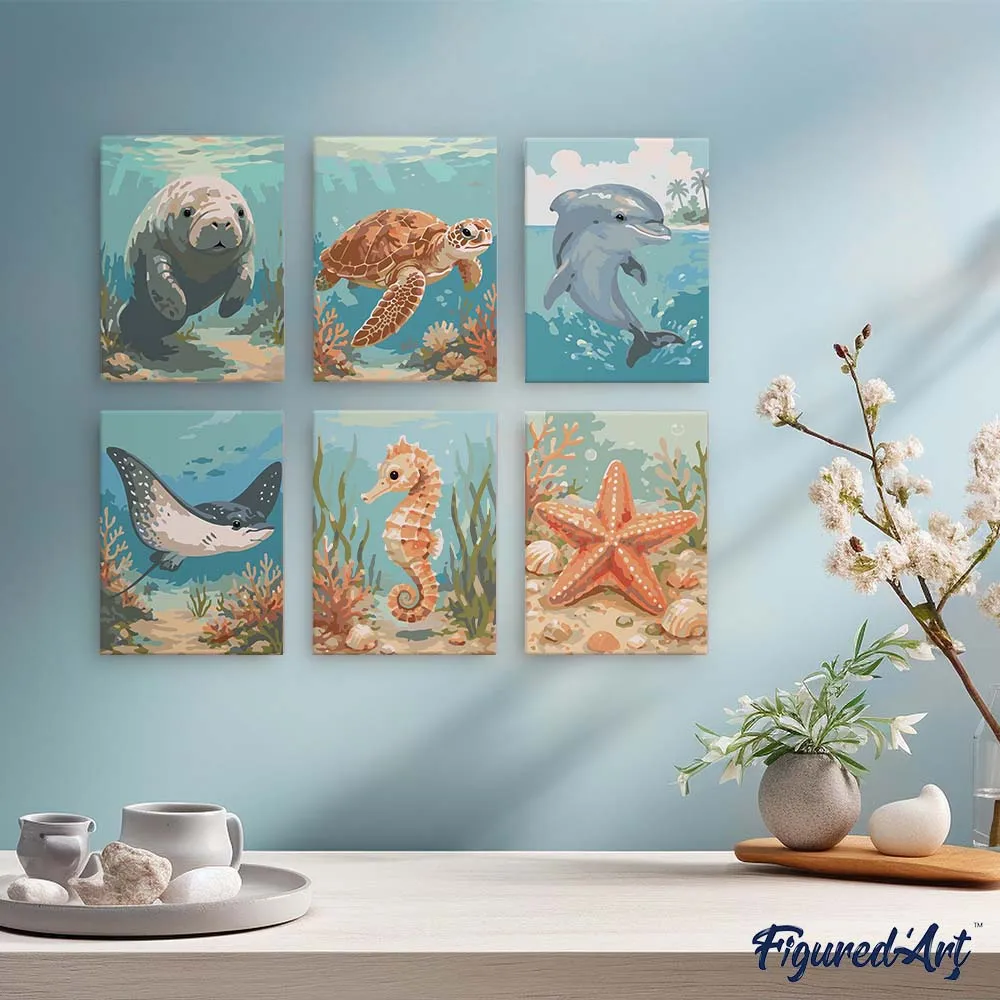 Figured'Art Schatten Oceaan schilderen op nummer 15x20cm 6 stuks