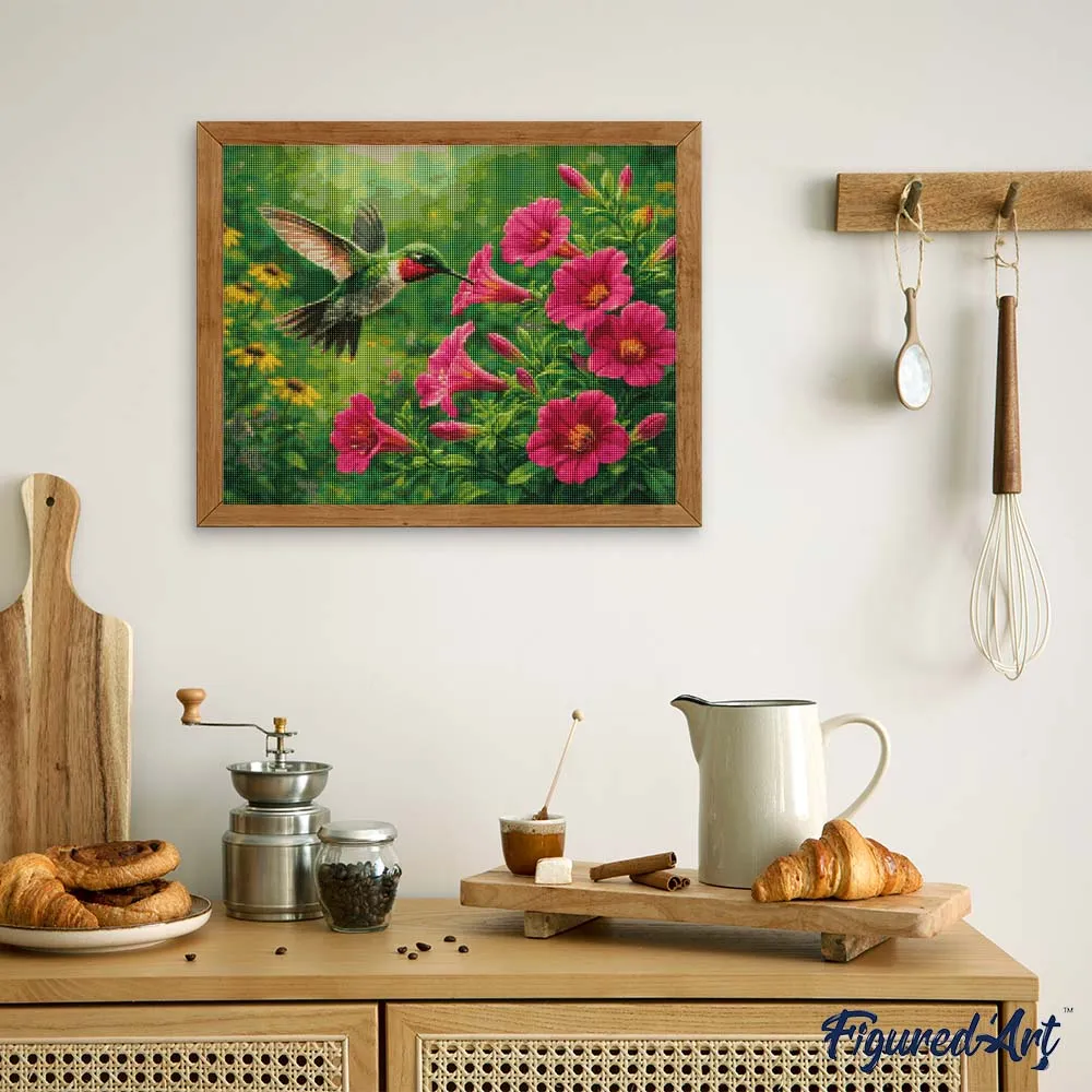 Figured'Art Fladderende Kolibrie diamond painting 40x50 cm vierkant