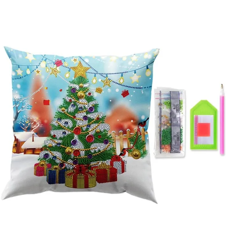 Figured'Art Kerstboom kussenhoes diamond painting 30x30 cm kerst