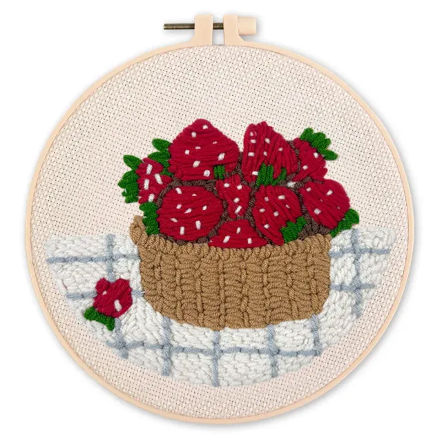 Figured'Art Aardbeienmand punch needle pakket 20 cm wol