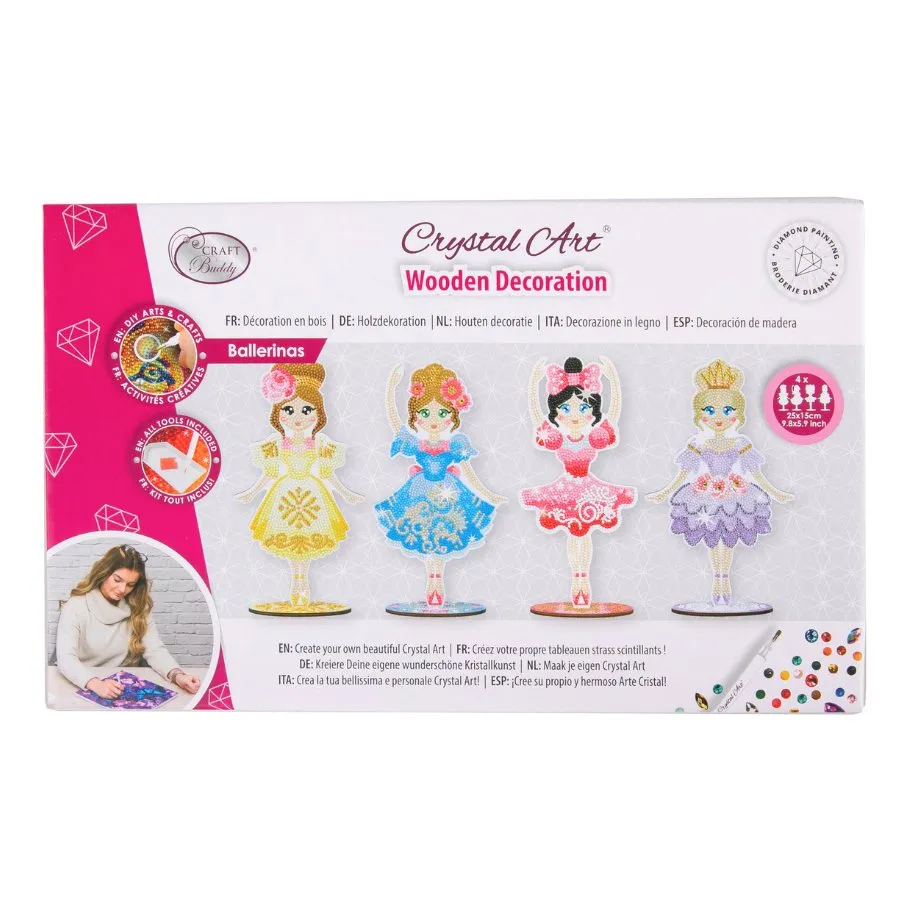 Craft Buddy Crystal Art Ballerinas houten kit 4 stuks