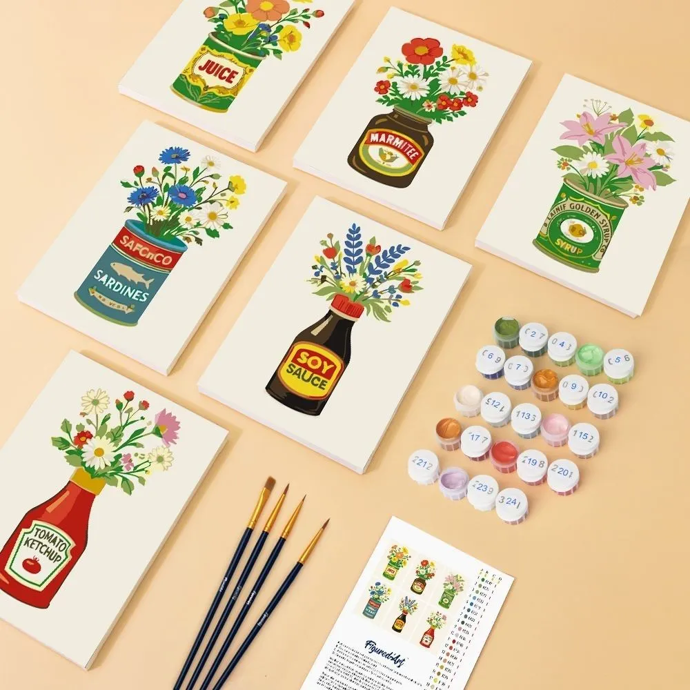 Figured'Art Bloeiende Flessen mini schilderen op nummer 15x20cm 6 stuks