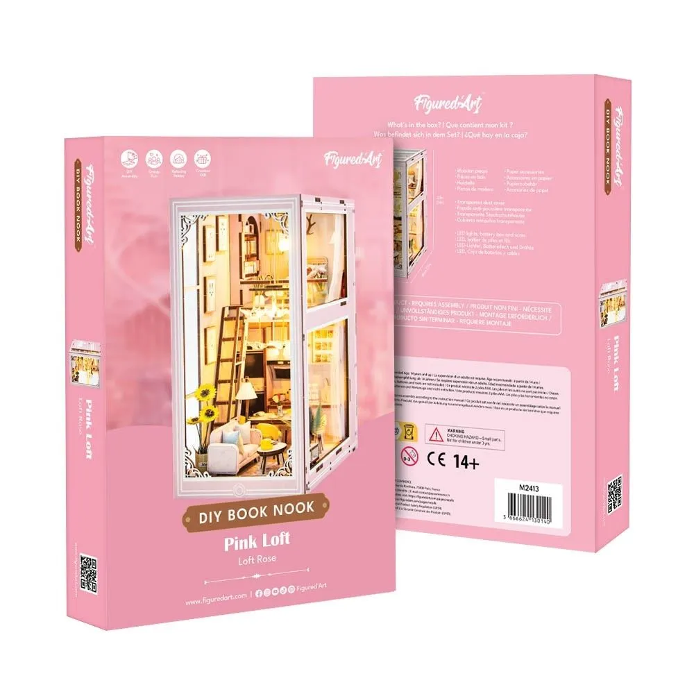 Figured'Art Roze Loft book nook bouwpakket 11,6x18x23cm 54 stuks