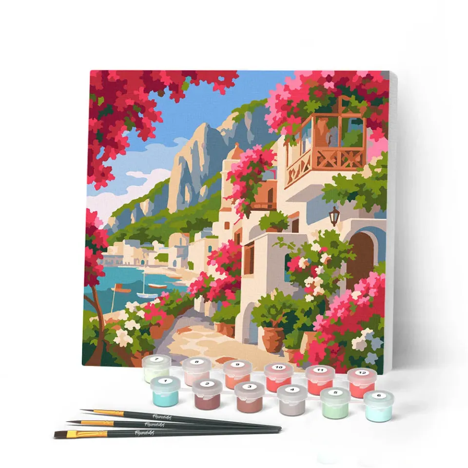 Figured'Art Bloemenlaan van Capri mini schilderen op nummer 20x20 cm frame Italië
