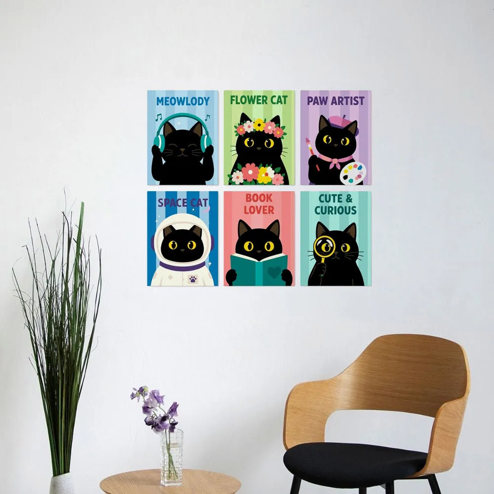 Figured'Art Schattig en nieuwsgierig schilderen op nummer 6 stuks kat