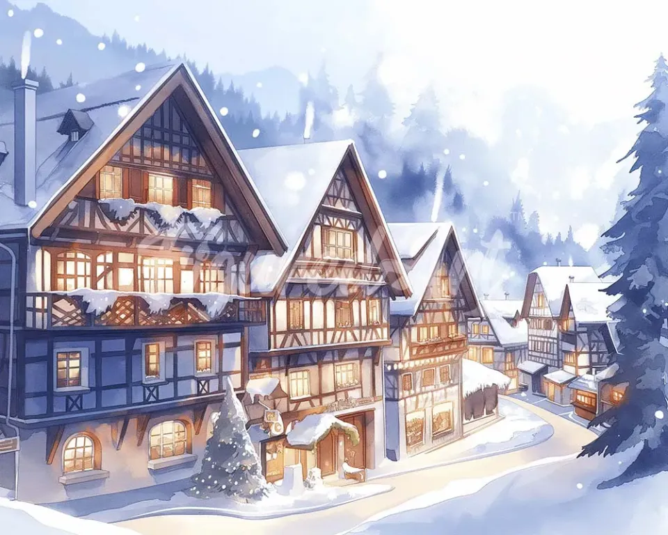 Figured'Art Besneeuwd Dorp diamond painting 40x50cm rond winter