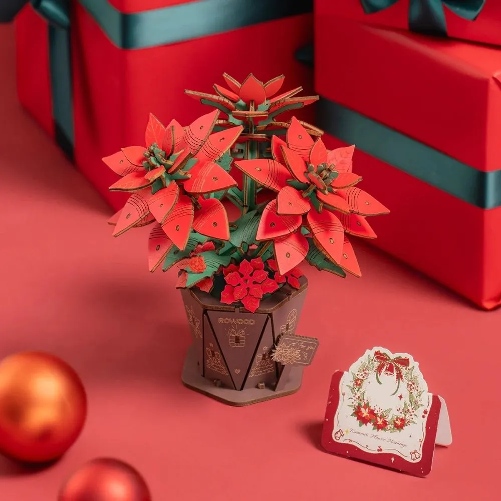 Figured'Art Poinsettia 3D puzzel hout 153 stukjes 14,5cm