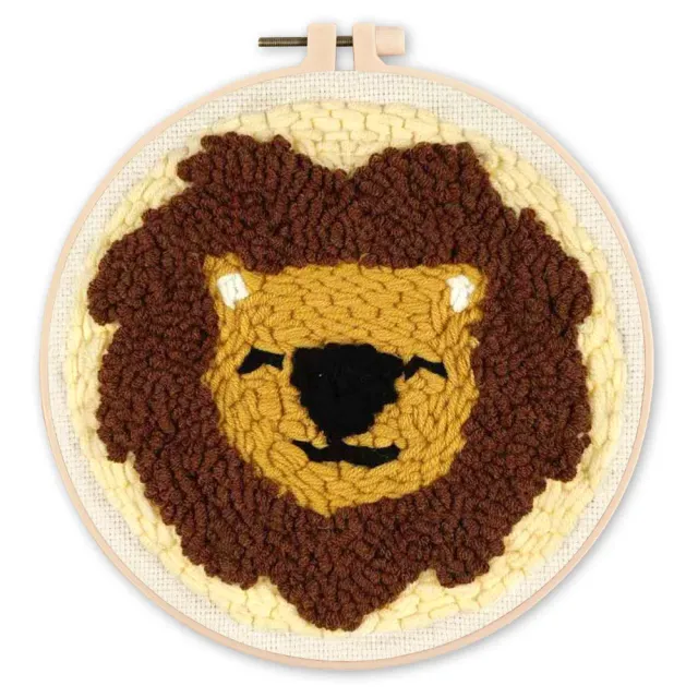 Figured'Art Schattige leeuw punch needle pakket 20x20 cm wol