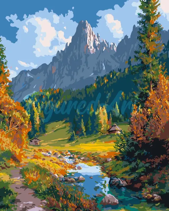 Figured'Art Herfststroom in de Alpen schilderen op nummer 40x50 cm