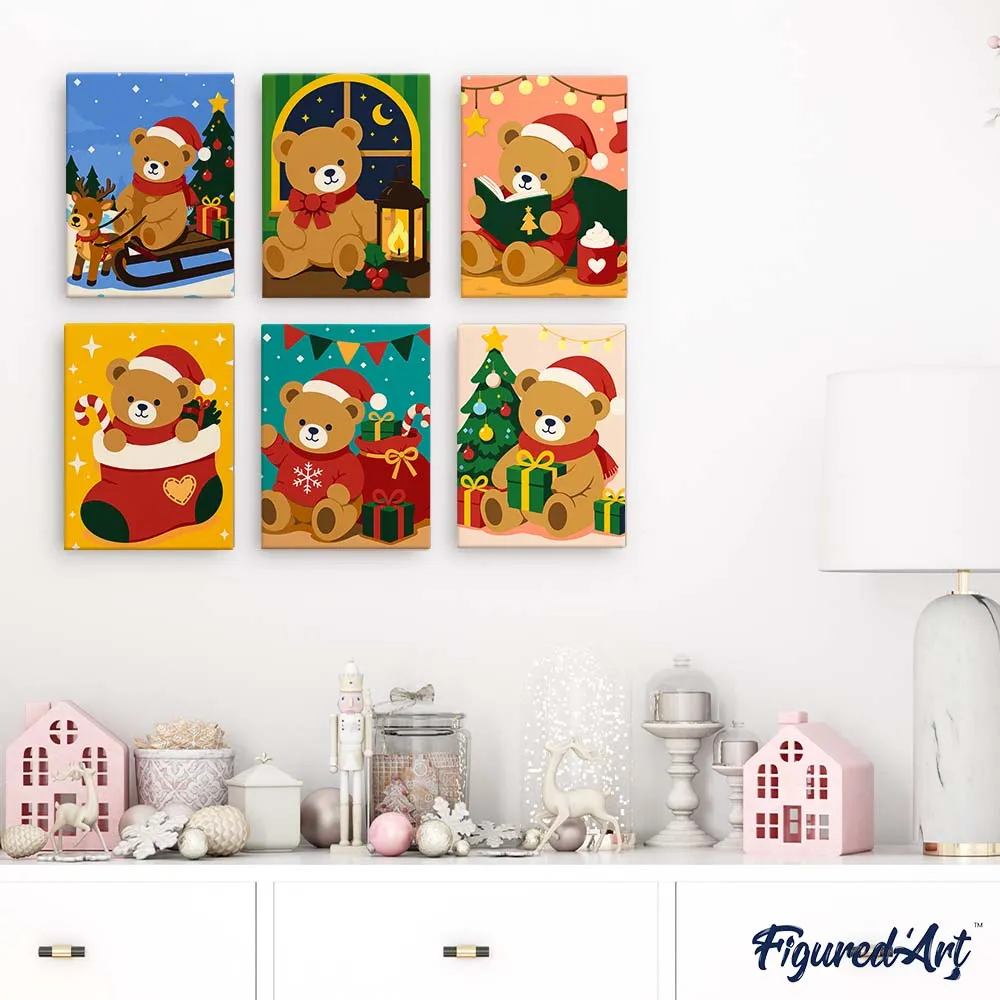 Figured'Art Mini Kerstteddyberen schilderen op nummer 6x 15x20cm kerst