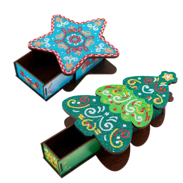 Craft Buddy Crystal Art Festive houten dozen knutselset 2 stuks ster