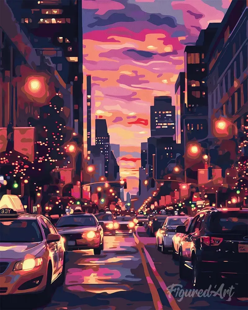 Figured'Art Stedelijke zonsondergang diamond painting full drill