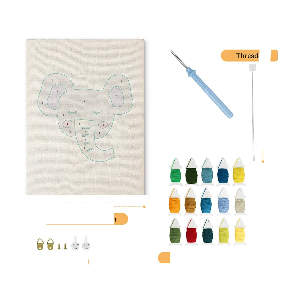 Figured'Art Kleine Olifant punch needle pakket 20x30cm katoen
