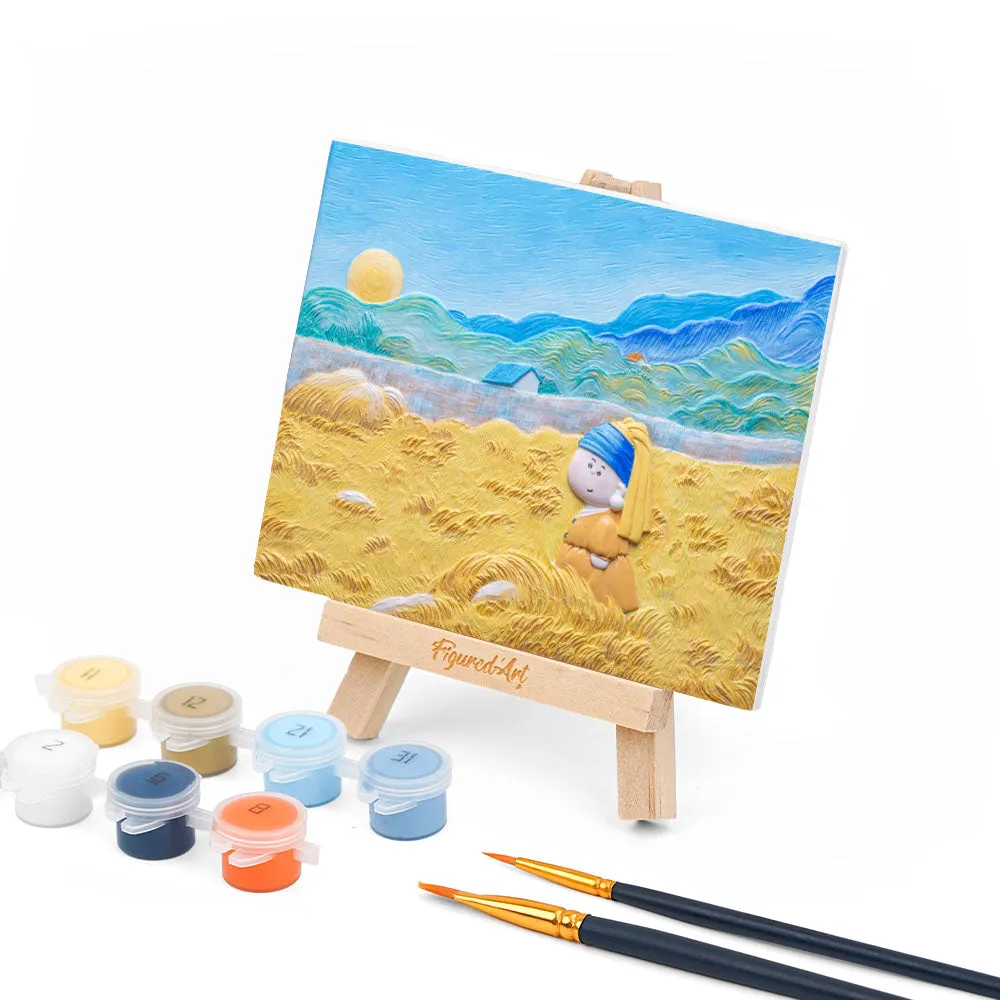 Figured'Art Kleine parel in gouden velden 3D schilderij met ezel