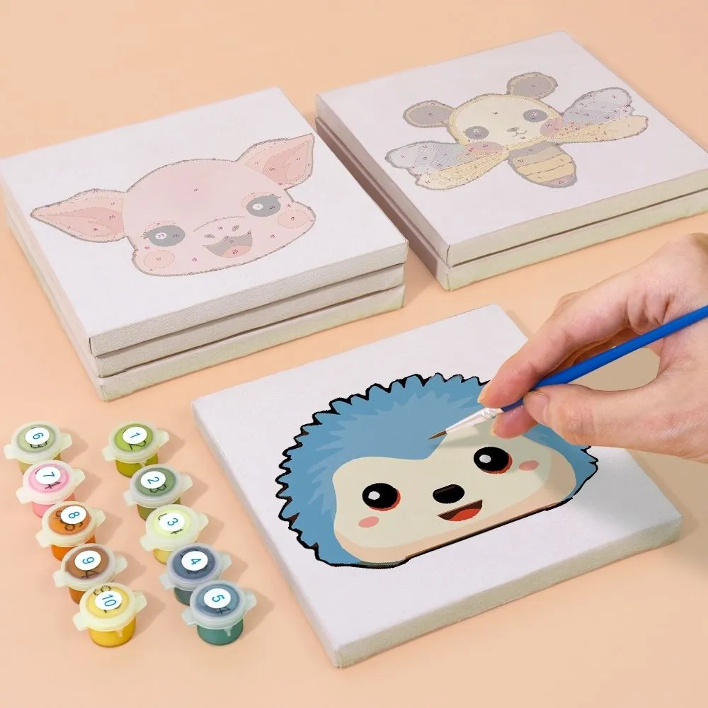 Figured'Art Schattige Dierengezichten 2 mini schilderen op nummer 6 stuks