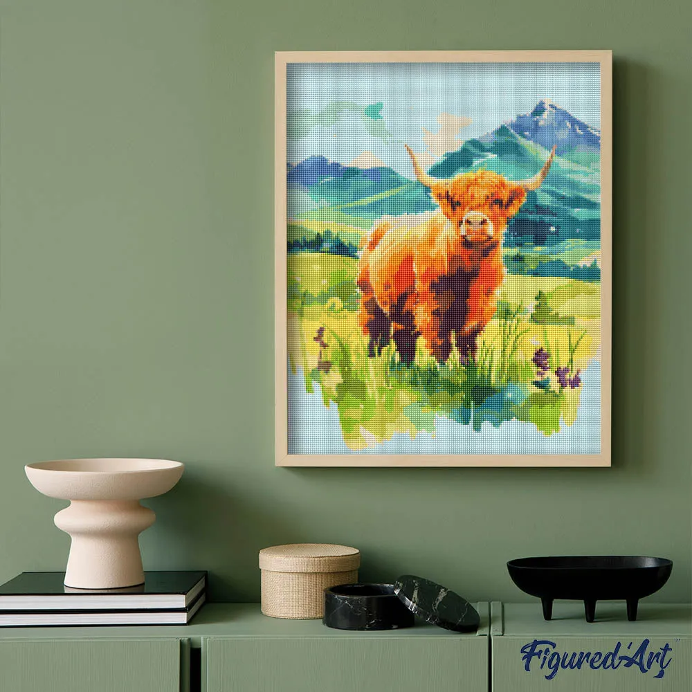 Figured'Art Schotse Hooglander diamond painting 20x25 vierkant