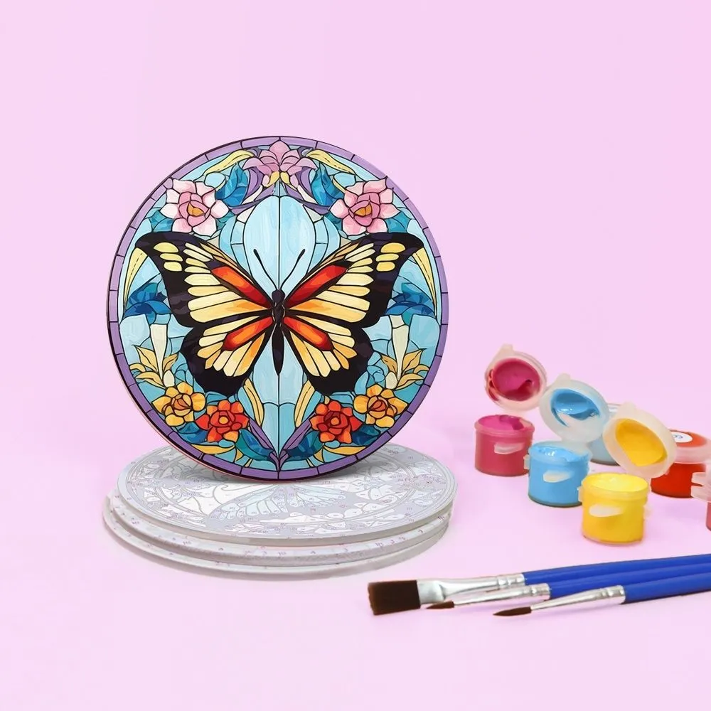 Figured'Art Vibrerende Vleugels schilderen op nummer onderzetters 10 cm 4 stuks