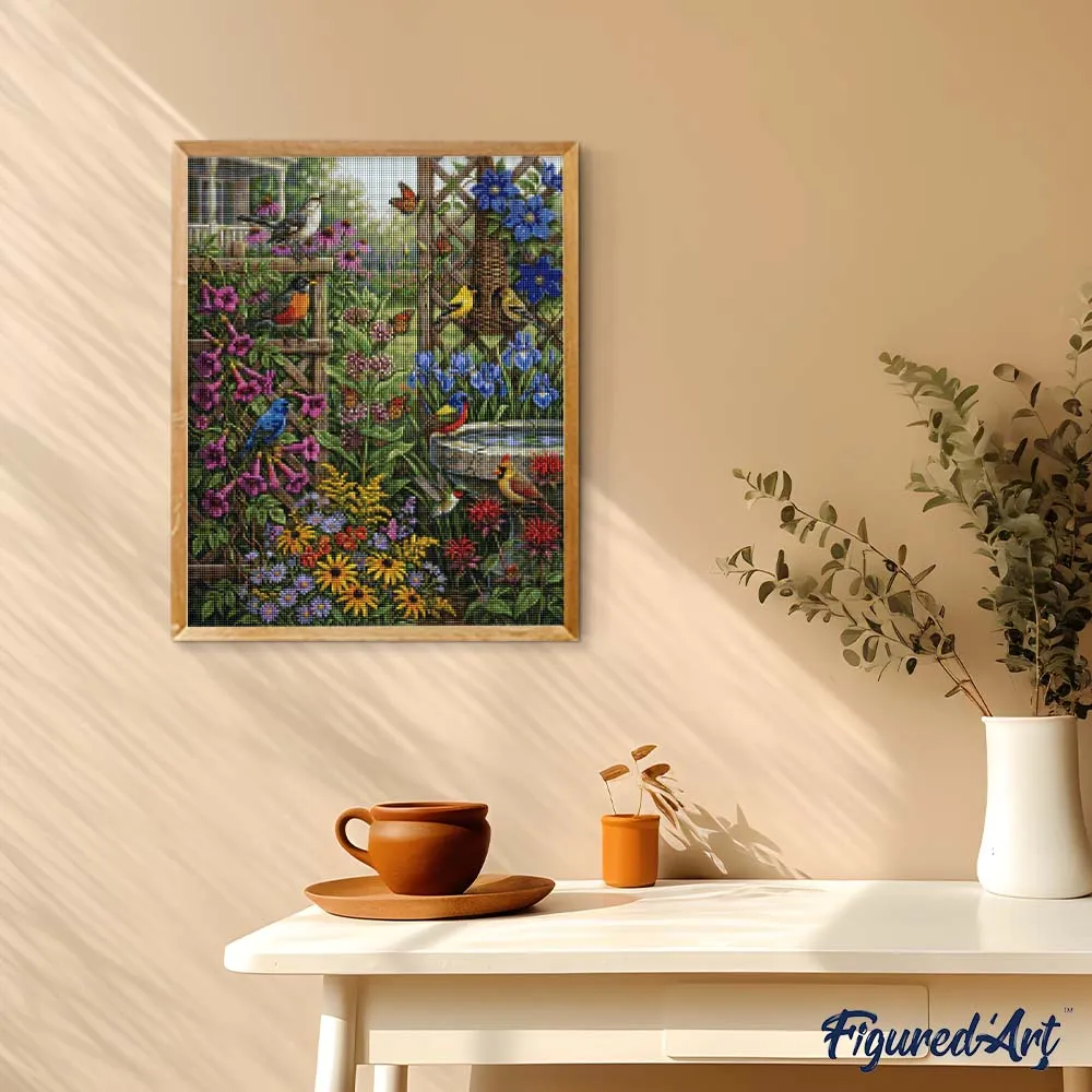 Figured'Art Vleugels tussen de bloemen diamond painting vierkant