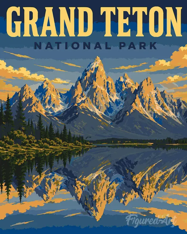 Figured'Art Grand Teton schilderen op nummer 40x50 cm bergen