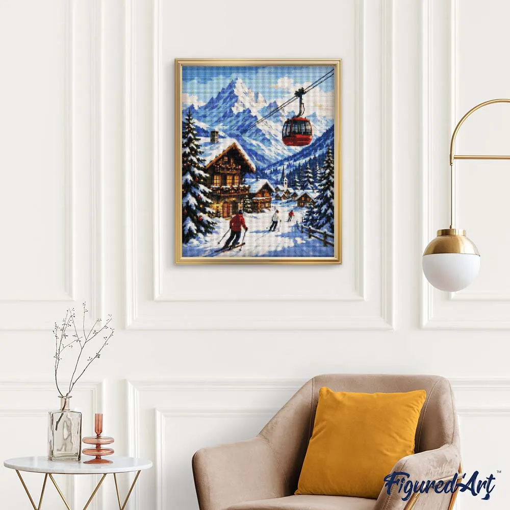 Figured'Art Wintervakantie in de Alpen diamond painting 40x50 cm vierkant