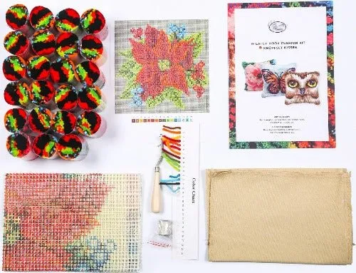 Craft Buddy Poinsettia Smyrna kussenpakket 45cm kerstroos