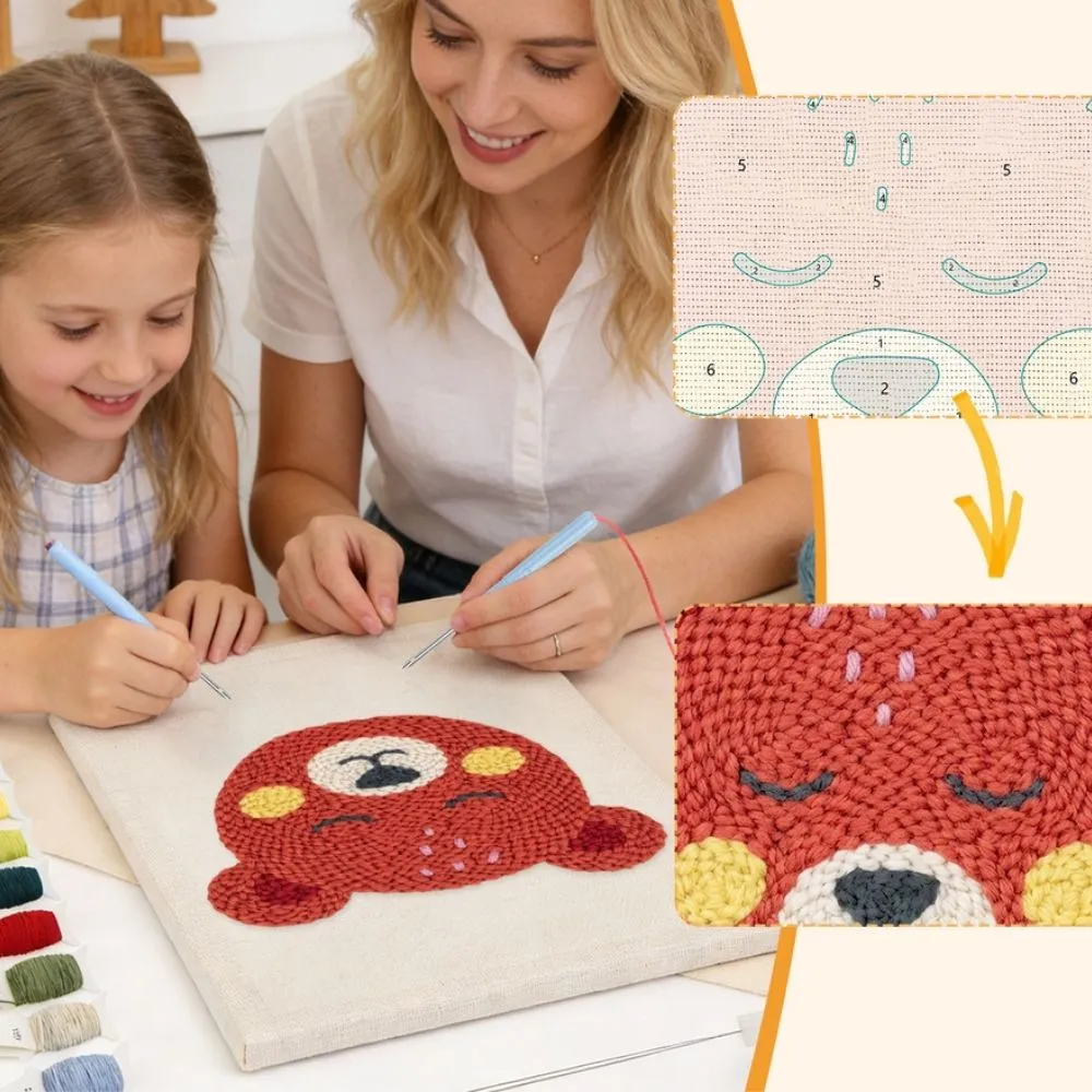 Figured'Art Knuffelbeer punch needle pakket 20x30cm met frame zacht