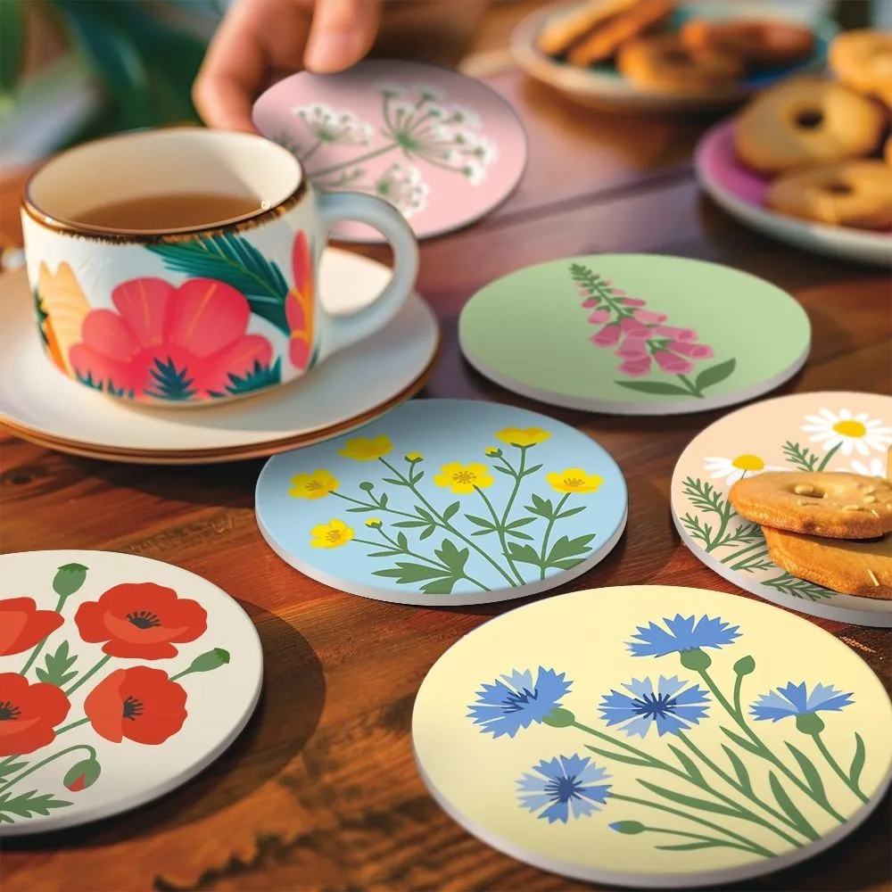 Figured'Art Wilde Bloemen onderzetters schilderen op nummer 6 stuks