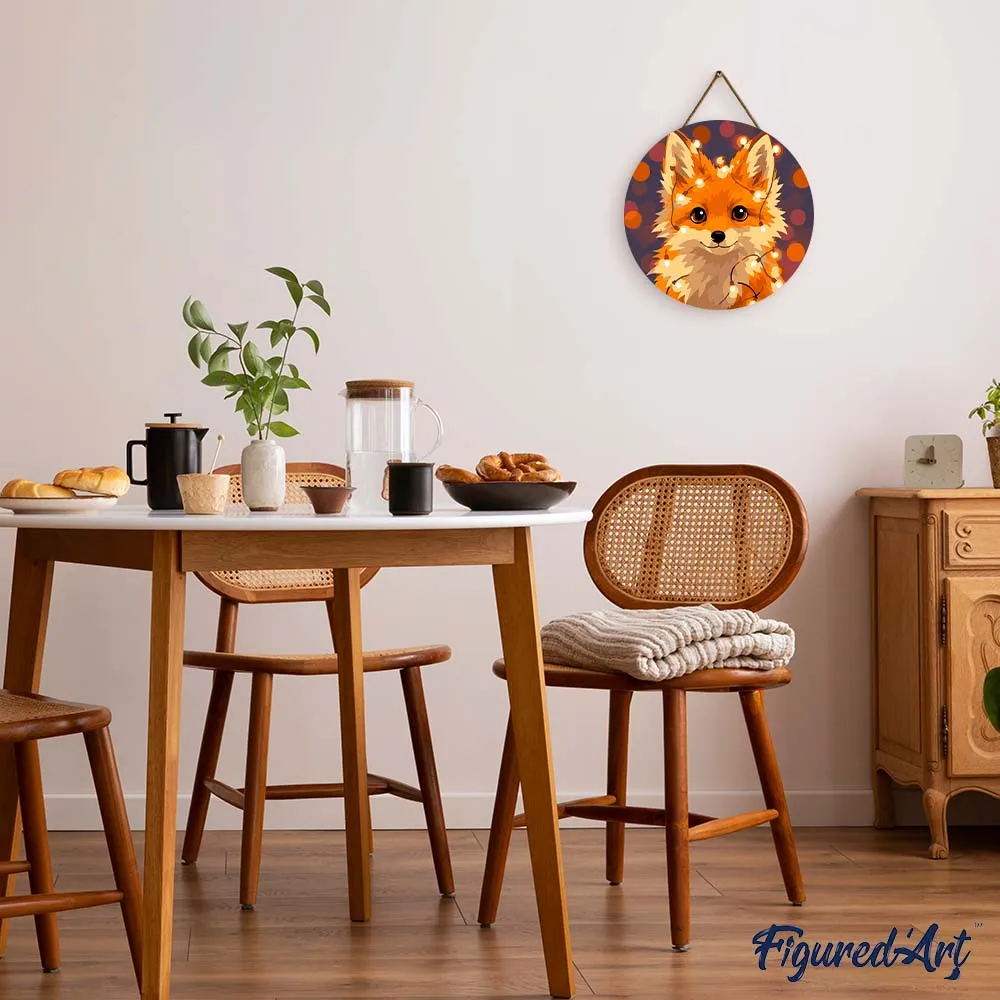 Figured'Art Kleine Vos met Lichtbollen schilderen op nummer houten schijf 30 cm
