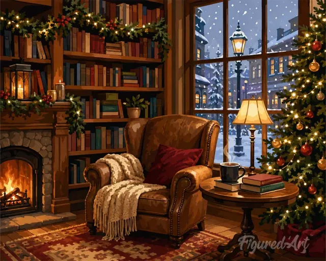 Figured'Art Kerst bij de open haard Diamond Painting 40x50 cm