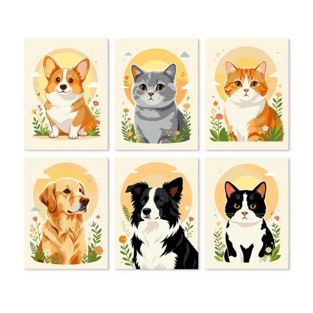 Figured'Art Mini Dierenportretten schilderen op nummer 6 stuks